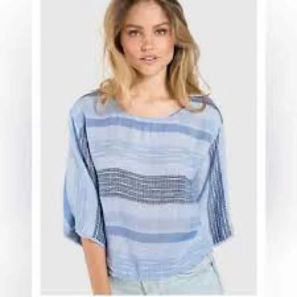 Anthropologie Cloth & Stone Striped Button Down Blouse Light Blue XS - Picture 2 of 11